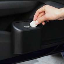 1Pc Waterproof &Leakproof Mini Car Trash Can With Lid, With 60 Garbage Bags, Convenient And Hygienic Car Accessory, Car Door Hanging Storage Organizer,Car Storage Box, Car Organizer, Car Side Door Hanging Storage Box - Black - View 3