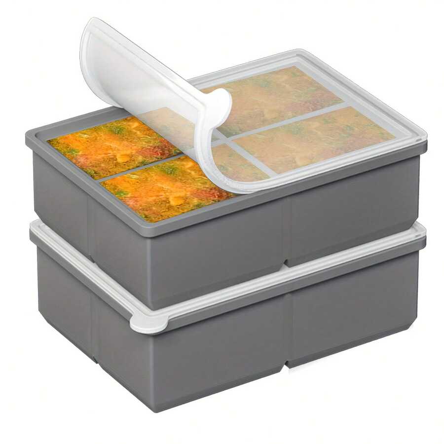1pc Silicone Ice Cube Tray With Lid - Large Capacity Soft Ice Mold Suitable For Refrigerator, 1 Cup Size For Soups, Stews, Sauces - Dishwasher , Great For Christmas, Halloween, Easter, Thanksgiving