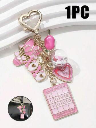 Llavero con forma de corazón rosa - Un llavero con tema de amor adorado con delicados patrones florales, de globo aerostático y de corazón. Este elegante colgante del Día de San Valentín se vende por separado. Es un regalo perfecto para bodas/fiestas y un accesorio para bolsos de damas.