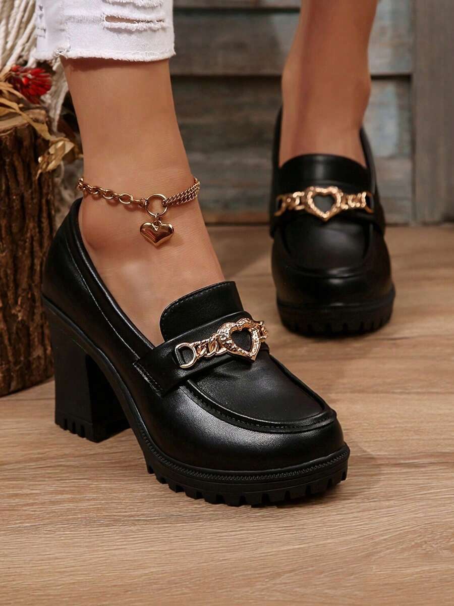 Women's Solid Color High Heel Pumps Chunky Heel Ankle Boots, Casual Black Leather Non-Slip Ankle Boots, Comfortable Ankle Boots Suitable For Daily Casual, Party And Formal Occasions