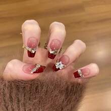 A Box Of 24 Pieces, Wearing Armor, French Wedding Nail, Red Burst Flash Diamond, Advanced Sense Manicure, Medium And Long Ladder, White Armor Patch. - 紅色 - 查看 2