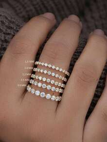 1 pieza Anillo de boda de eternidad con diamantes de imitación redondos de 1.5-2-2.5mm, anillo de eternidad parcial, anillo apilable de media circunferencia con diamantes de imitación, anillo de boda solitario con engaste de garra - diamante redondo - Ver 4