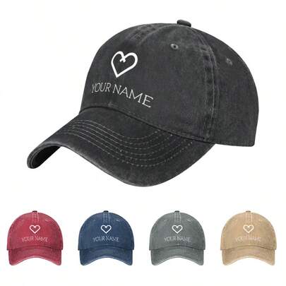 Personalized Heart Embroidery Baseball Cap Custom Name Adjustable Dad Hat For Casual Outdoor Activities Streetwear Lovers Gift For Valentines Day Anniversary Birthday Christmas Holidays