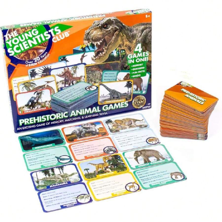 The Young Scientist - Juegos de Cartas prehistóricos para Animales - 4 Juegos para niños de 5 años en adelante: a Juego, Bingo, Memoria, Trivia - Diversión educativa práctica para niños,37425348 - Rosa Roja - Ver 1