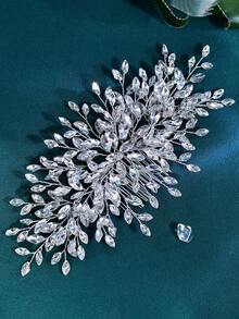 1pc Luxury Sparkling Crystal Bridal Hair Comb, Suitable For Wedding, Party, Eid Festival - Silver - View 5