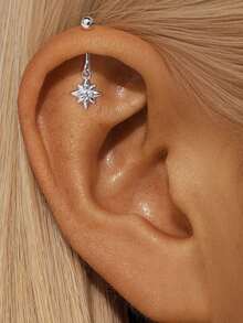 EleRunis 1PC 0.1ct Moissanite Diamond 925 Sterling Silver Eight-Pointed Star Butterfly Studs 18K Gold Plated Flat Back Cartilage Helix Piercing Bridal Jewelry For Daily Wear Wedding Party Engagement Anniversary Valentine's Day - Silver - View 18