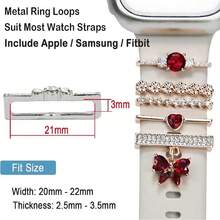 5pcs Watch Band Decorative Rings, Elegant Crystal Heart & Bow Decor Watch Charms, Multi-Color Options, Suitable For Apple Watch Bands, Suitable For Daily Wear - Red - View 5