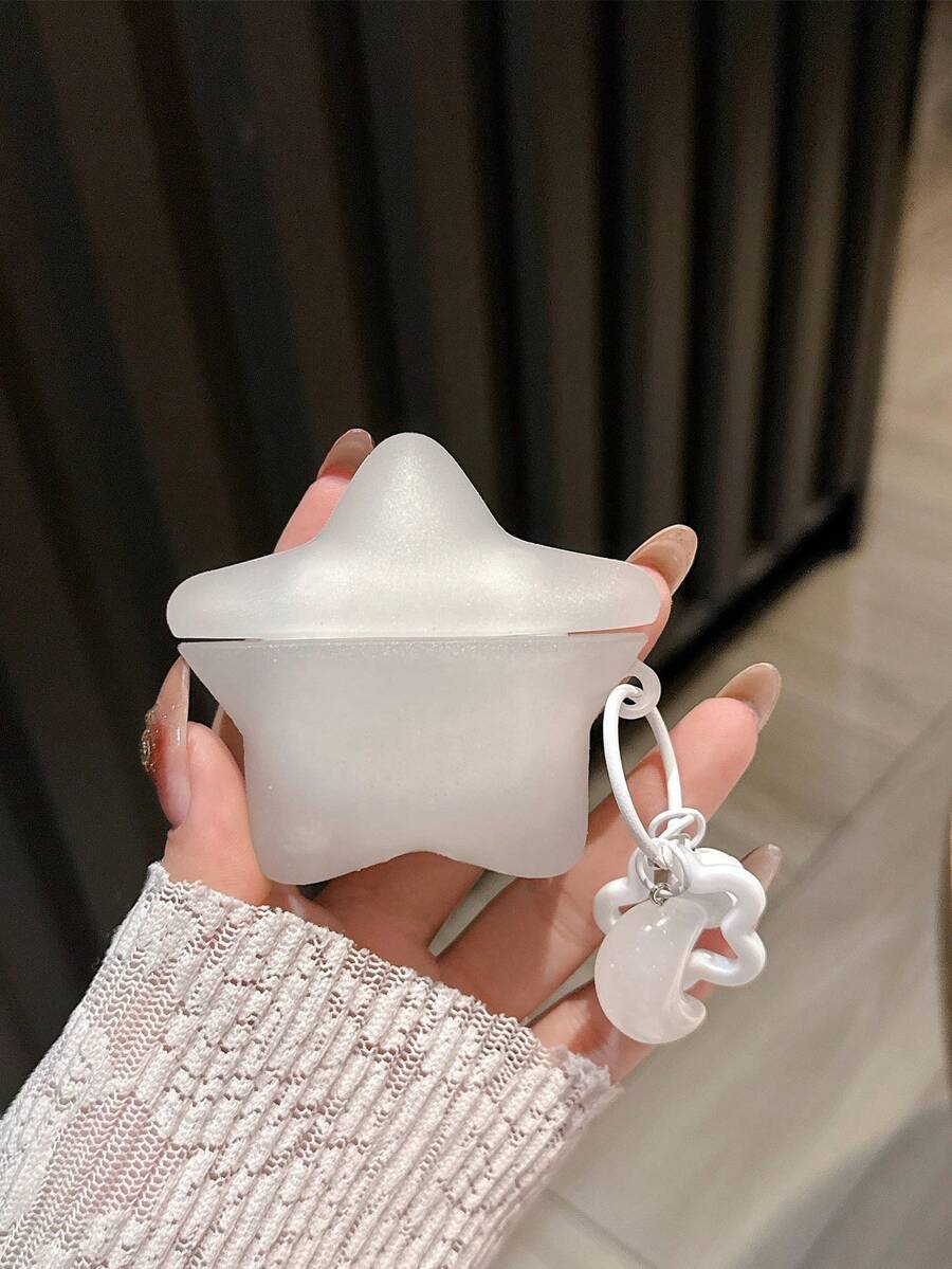 Creative 3D Transparent Glow-In-The-Dark Star Design Silicone Protective Case For AirPods Pro 3rd/4th Generation Bluetooth Wireless Earphones - White - View 1