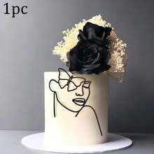 1 pieza/Set de 3 piezas Decoración para pastel de retrato de arte lineal de acrílico negro, adecuado para decoración de pasteles de cumpleaños, bodas y fiestas - Multicolor - Ver 16
