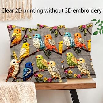 2pcs Vintage Garden Bird, Pine Tree, Papaya & Apple Tree Pattern Throw Pillow Covers, Soft Polyester Cushion Covers, 45x45cm, Zippered, Machine Washable, Suitable For Home Decor, Living Room, Bedroom, Patio, Office, Car