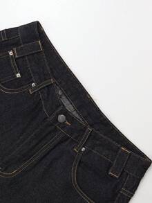 男士黑色牛仔短裤，饰有五角星刺绣，复古街头Y2K风格短裤 - 黑色 - 查看 5