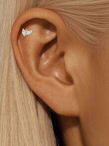 EleRunis 1PC 0.1ct Moissanite Diamond 925 Sterling Silver Star Marquise Flower 18K Gold Plated Flat Back Cartilage Helix Piercing Bridal Jewelry For Daily Wear Wedding Party Engagement Anniversary Valentine's Day - Silver - View 22