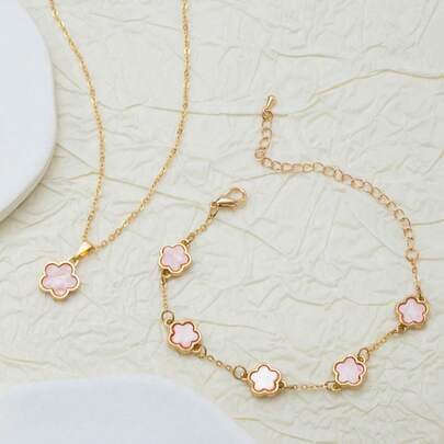 Bộ trang sức thời trang hình cỏ năm lá may mắn (2 món)