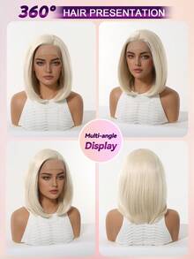 Topshe 13*4 High Definition Lace Front Wig, 12 Inch Short Straight Bob Style Golden Wig For Women, Natural Glueless Synthetic Fiber Lace Wig, Suitable For Daily Wear, Perfect For Everyday, Parties And New Year Occasions, Halloween - Gold - View 10