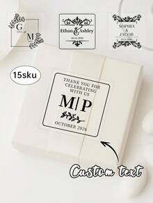 8/20/40pcs Custom Clear Plastic Stickers With Black Print,Square Wedding Transparent Stickers,Adhesive Labels With Love By Your Name, Personalized Stickers With Text Logo - Multicolor - View 1