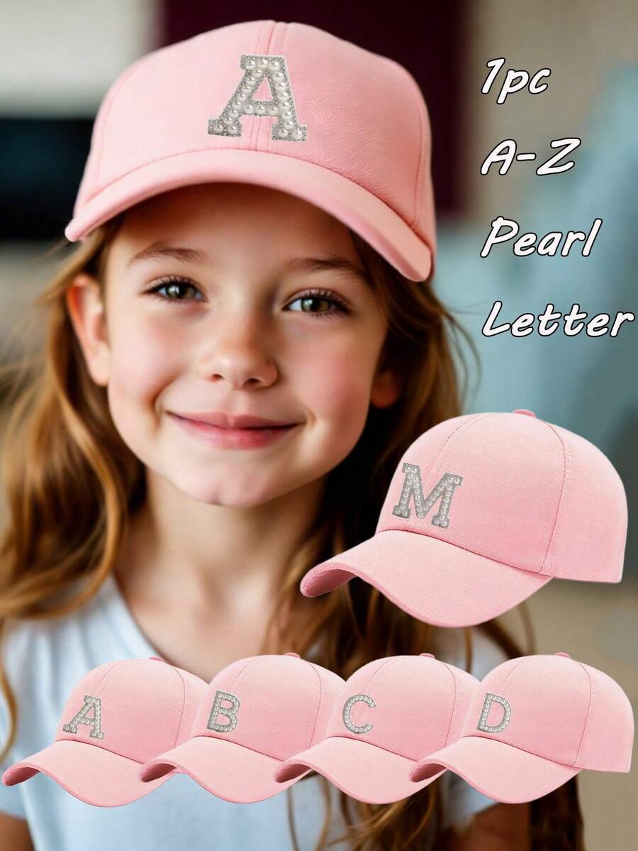 Mũ lưỡi trai trẻ em 26 chữ cái, mũ che nắng thời trang cho bé gái, mũ chống tia UV, mũ điều chỉnh được, mũ thường ngày cho bé gái đi học. - Hồng - Xem 1