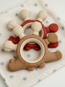 ETETOO Baby Teething Toys Dinosaur Ring Teether, 0-6 Months Silicone Soft Silicone Relief - Multicolor - View 3