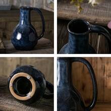Blue Ceramic Vase With Big Handles, Modern Farmhouse Decor, Rustic Pottery For Flowers, Decorative Terracotta Centerpiece For Dining Table - 藍色大把手 - 查看 10