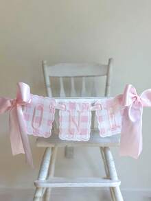 1 Peça Faixa de Cadeira Alta para 1º Aniversário, Padrão Xadrez Rosa e Azul, Decoração Fofa de Festa de 1º Aniversário, Adereço para Foto de Bebê Menino ou Menina - Multicolorido - Visão 2