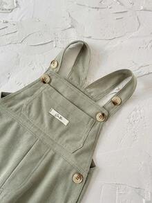 Toddler Baby Girls' Casual Minimalist Green Ditsy Floral Overalls, Spring/Autumn - Green - View 11