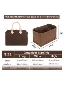 Speedy (25/30) Handbag Organizer Insert Bag, Handbag Organizer, Portable Cosmetic Bag, Speedy Tote Felt Organizer, Coffee Color - Multicolor - View 9