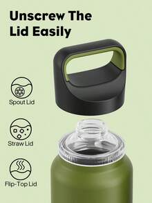 Powcan 40oz Insulated Water Bottle With 3 Lids, Leak-Proof, Suitable For Cycling, Fits In Car Cup Holders, Stainless Steel Material, Comes With Straw Lid And Spout Lid, Ideal For Sports, Fitness, School And Travel - Forest Green - View 6