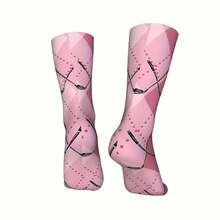 1pc Vintage Pink Argyle Golf (2) Crew Socks Breathable ComfySocks, Versatile Socks Suitable For Casual Casual Attire Perfect For Men Women Gifts. - 彩色 - 查看 6
