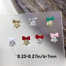 40Pcs Christmas Colored Bell Nail Charms Mini Bow Bell Nail Rhinestones Xmas Winter Nails Diamonds Red Green Colorful Bow Gold Silver Alloy Jingle Bell Nail Jewelry For Women DIY Manicure Accessories,Brown - màu nâu - Xem 5