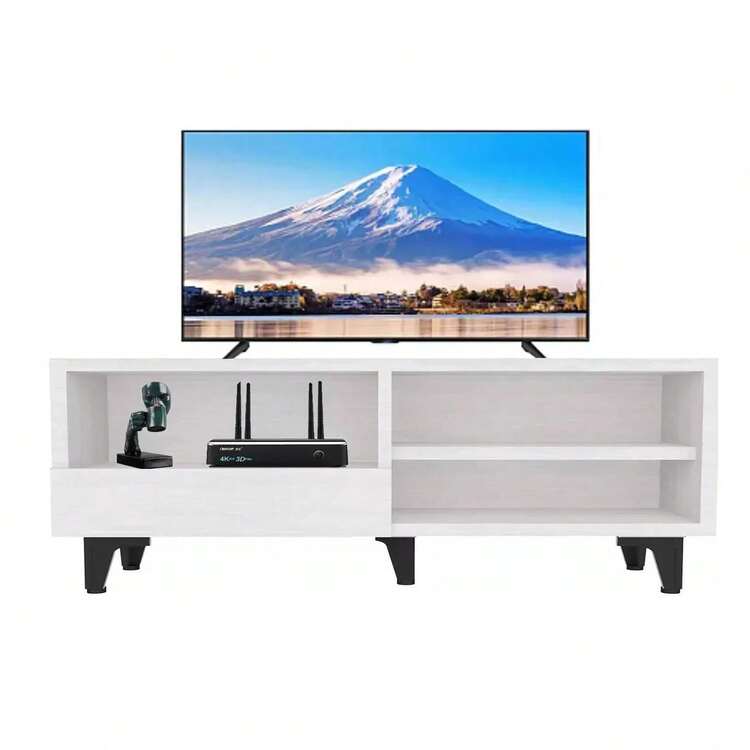 Mueble para TV Moderno, Mesa para TV Grande de hasta 55 Pulgadas, Centro de Entretenimiento Retro Decoración, Soporte Estante de Telvision Minimalista, Mueble para Sala, Recámara, Hogar - Blanco - Añade 9