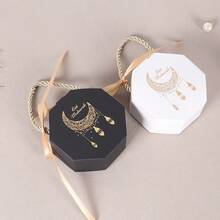 10 Hộp Quà Tặng Hình Trăng Eid Mubarak Màu Trắng Vàng Hình Bát Giác Hộp Giấy Có Tay Cầm Nơ Rằn Rũ Ramadan Kareem Hộp Quà Tặng Lễ Hội Hồi Giáo - Hộp quà hình bát giác - Xem 8