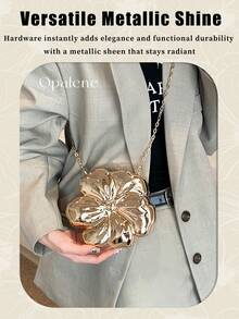 Women's Elegant Mini Flower Shaped Chain Crossbody Bag, Metallic Y2K Style Theme Party Shoulder Bag, Fashionable Novelty Shaped Bags, Versatile Small Mobile Phone Key Coin Purse, Portable Outdoor Travel Vacation Cosmetic Bags, Wear-Resistant Solid-Color Clutch Bag - 彩色 - 查看 4