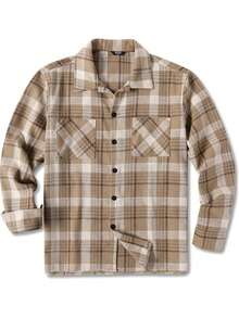 2026 Men's Urban Street Jacket  Men's Flannel Shirts Casual Button Down Plaid Shirt Jacket Long Sleeve Fleece Shacket With Pockets Slim Modern Fit For City Style & NightlifeSlim Modern Fit For City Style & Nightlife - Màu Khaki - Xem 4