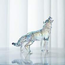 Lup realist din sticlă cristalină solidă, jucărie cognitivă animală, decor de birou pentru birou - Argint - Vizualizare 4