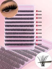 200 piezas de racimos de pestañas de volumen 80D, racimos de pestañas súper suaves de 8-16 mm, extensiones de pestañas en racimos con rizo D, pestañas de ojo de gato esponjosas individuales para principiantes - D - Ver 2