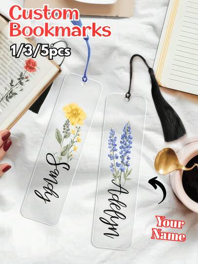 Marcador de livros personalizado em acrílico com flor do mês de nascimento, personalizado com nome e decoração de borla - Presente personalizado, ideal para amantes de livros, perfeito para aniversários, feriados, Dia dos Professores e festivais estudantis - Presente infantil perfeito e acessório de leitura ideal.