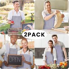 2 Pack Adjustable Bib Apron With 2 Pockets Chef CooFKing Kitchen Restaurant Aprons For Women Men - BluePinstripes - View 8