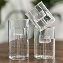 3个透明圆柱形烛台，玻璃防风烛台，开放式玻璃烛台底座，适用于婚礼中心桌、派对、活动 - 無色 - 查看 10