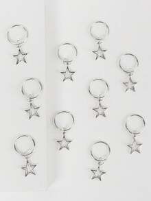 10 Stück silberne Cut Out Kreis-Stern Haaringe, Frauen geflochtenes Haar Accessoires, Haarklammern für Zöpfe, Festivals & Partys, Haarspangen, Haarclips, Haarspangen - Silber - Übersicht 4