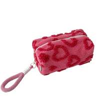 Korean Style Heart-Shaped Plush Handheld Makeup Bag Portable Toiletry Bag Skincare Storage Bag - 玫紅色 - 查看 5
