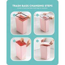 Small Trash Can With Lid Waste Basket Bathroom Garbage Can Dorm Room Essentials For Bedroom, Office, College-2.1 Gallon (Pink),Pink - 粉色 - 查看 5