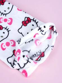 Sanrio Hello Kitty Flannel Cartoon Pajama Pants - College Style Polyester Knit Fabric, Elastic Waist, Comfortable Autumn/Winter Sleepwear, Fashionable Loungewear Pants, Ideal For Christmas And New Year Holiday - White - View 4