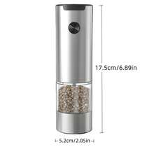 Electric Pepper/Salt Grinder, Adjustable Coarseness Salt And Pepper Mill With LED Light, Easy To Clean, Battery Powered, One-Handed Operation, Kitchen Essential (Black/Silver) - Battery Powered - View 12
