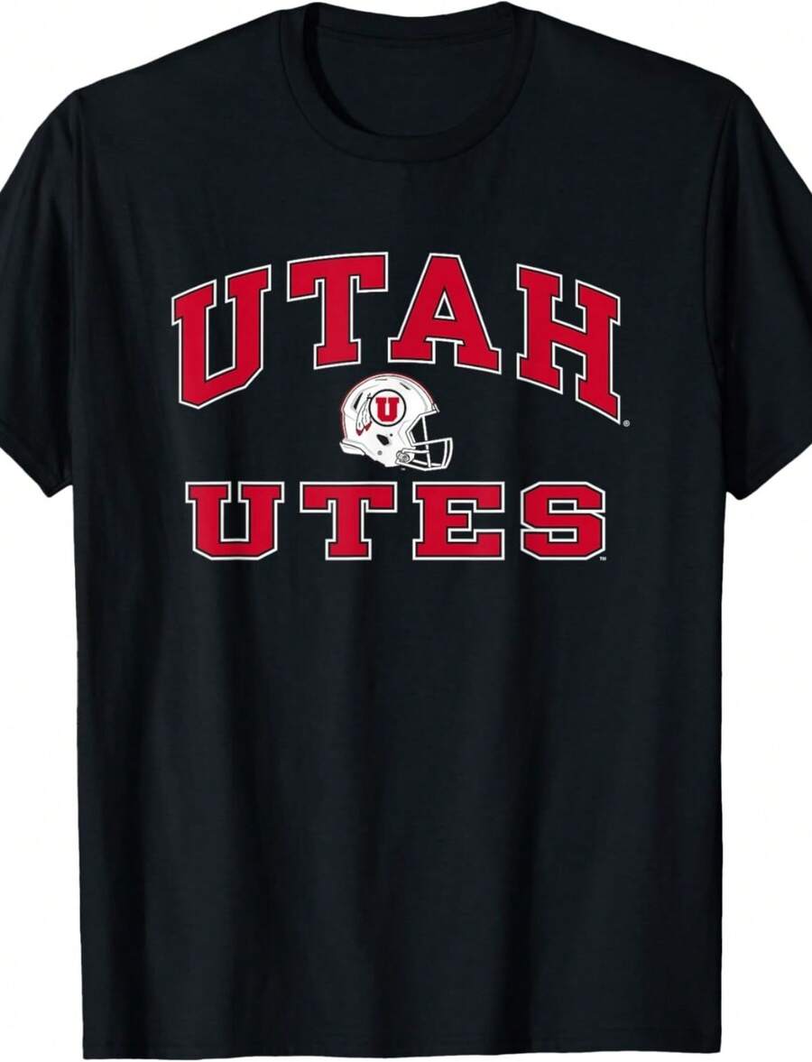 Utah Utes Football Helmet Officially Licensed T-Shirt - 黑色 - 查看 1