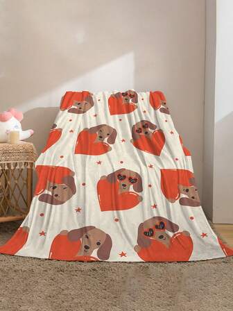1 件心形小狗印花毯 - 柔软法兰绒材质，轻盈透气，四季皆宜，是沙发、床、沙滩、露营的理想之选，也是万圣节和生日礼物的绝佳选择，可机洗