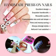 NailHaven 10Pcs Long Square Aquarium Press-On Nails - Pure Handmade Wearable Nails With 3D Bow Charms, Pearl Border Accents, Floating Glitter Details & Pastel Pink-Green Tones, Sweet Y2K Style, Perfect For Afternoon Tea, Casual Outings & Cute Theme Parties,Great Gift For Women & Girls - 彩色 - 查看 6