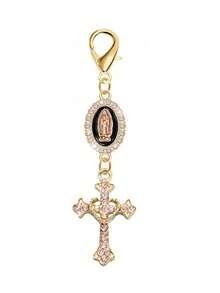 基督教护身符钥匙扣，饰有宗教之爱和水钻十字架，吊坠上点缀着圣母玛利亚、珍珠和钻石护身符 - 十字架钥匙扣、包包护身符、十字架吊坠、装饰钱包背包配件 - 均碼 - 查看 14