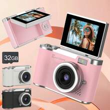 Auto Focus 48MP 4K Face Detection 2.4-Inch Flip Over Display Screen 16X Zoom Rechargeable Battery Pocket Cinema Digital Compact Video Cameras, For Teenagers, And Beginners With Card Reader, OTG, Support For Taking Photos - Pink - View 1
