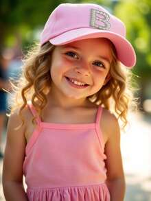 1pc Kids Letter A-Z Navy Blue Baseball Cap, Adjustable Strap, Fashion Sports Visor Snapback Cap For Boys Girls, Back To School, Ages 3-8 - Pink - View 3