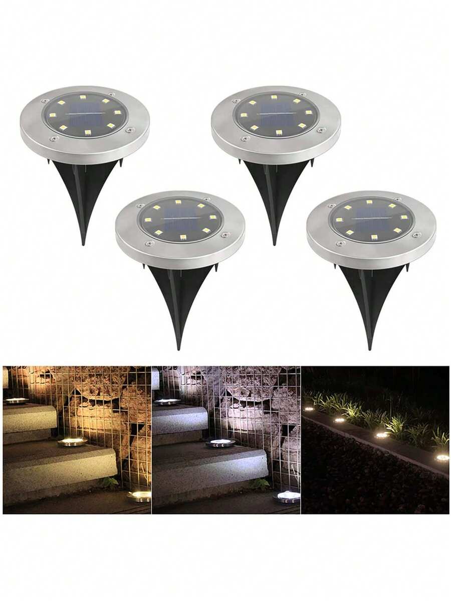 4pcs Waterproof Stainless Steel Solar Buried Lamp, Ground Plug Lawn Lamp For Courtyard, Garden Atmosphere Decor Fall Decor House Decor Outdoor Decor