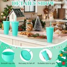 KAFUFU 25 Pack Plastic Tumblers With Lids And Straw, Reusable Cups With Lids And Straws Colorful Cups For Cold Drink Iced Coffee, Plastic Tumbler Bulk For Party Birthday Gifts (24 Oz, Stylish Colors) - 25pc 天藍色 - 查看 4